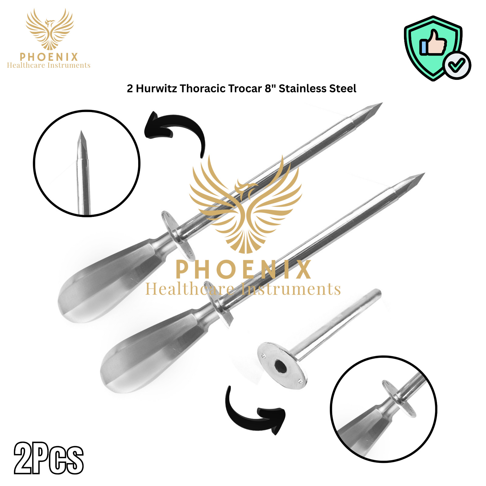 2 Hurwitz Thoracic Trocar 8" Stainless Steel Surgical Instruments Veterinary
