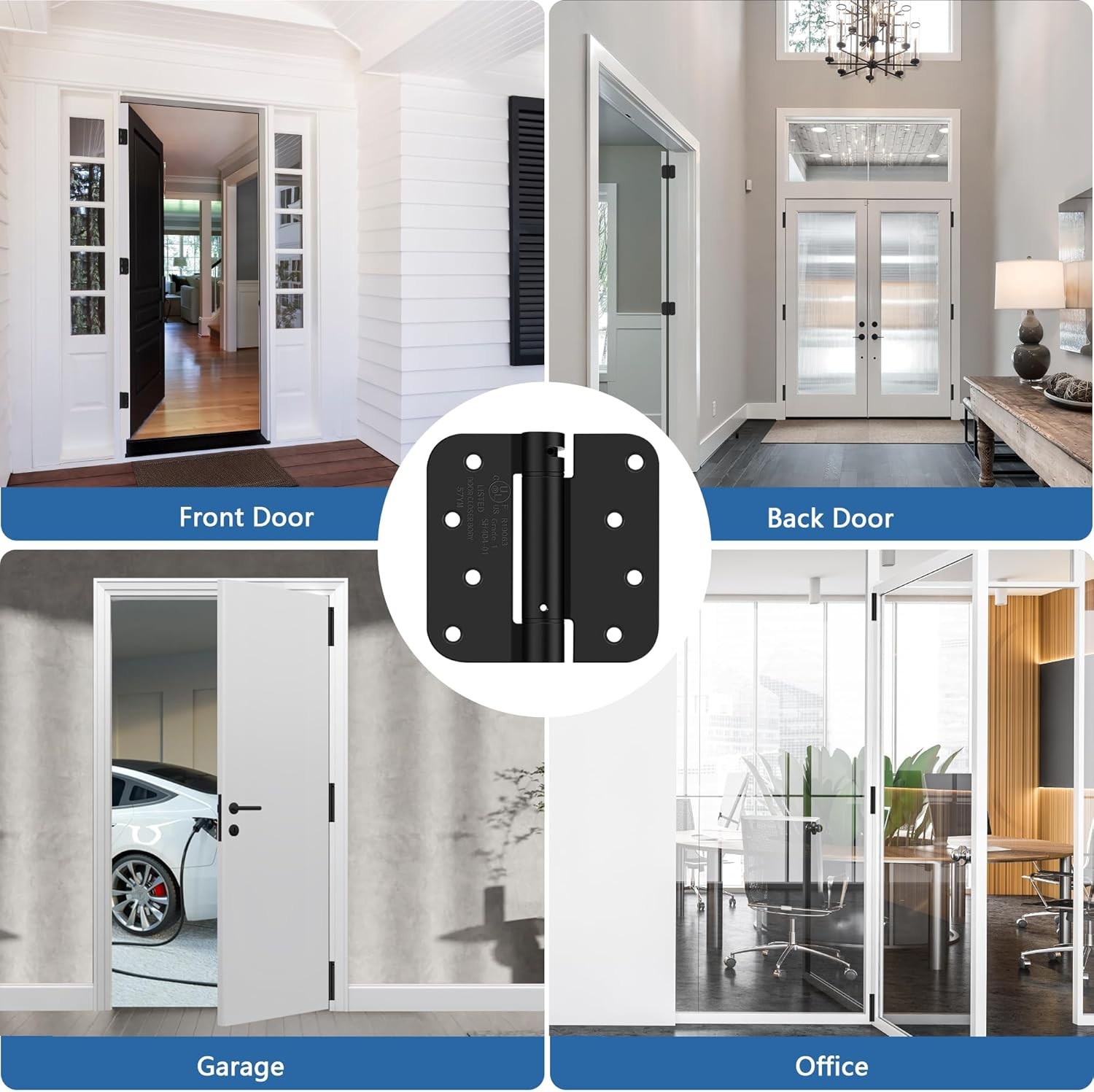 4 Pack 4 Inch Self-Closing Door Hinges with 5/8" Radius Corners (Spring Loaded)