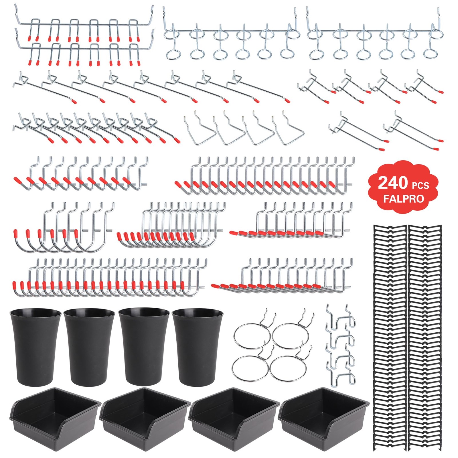 FALPRO 240PCS Pegboard Hooks Assortment, Organizer Kit with sliver
