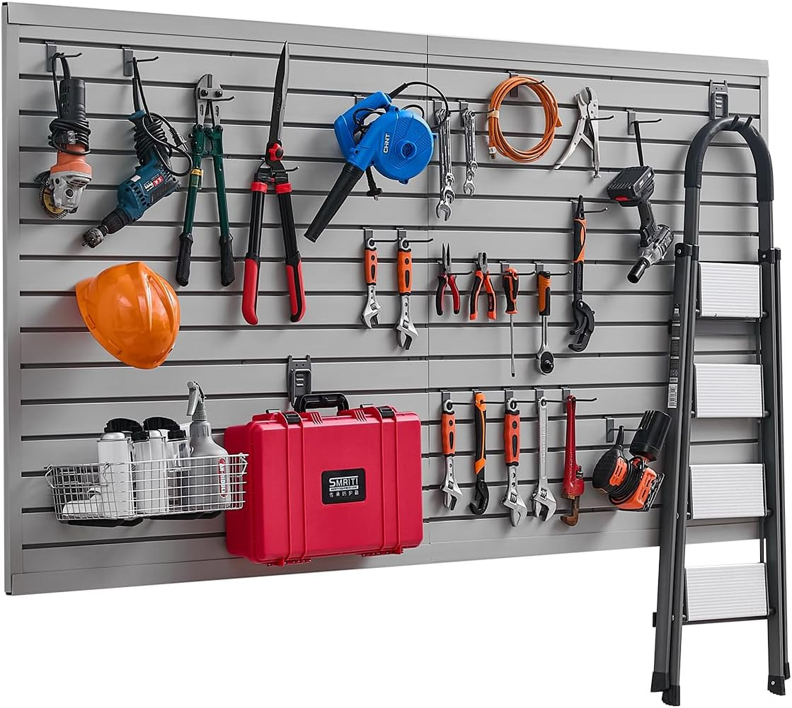 Adjustable 8x4 Ft Grey PVC Slat Wall Panel for Garage Storage & Display