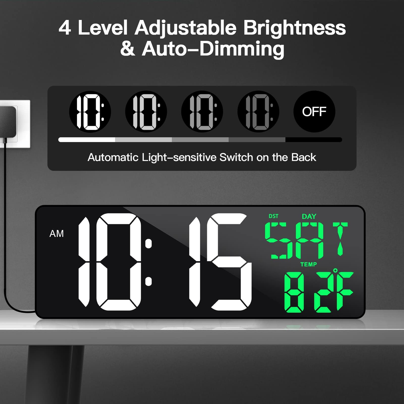 17 Inch Large Digital Wall Clock with Remote Control Automatic Brightness Dim...