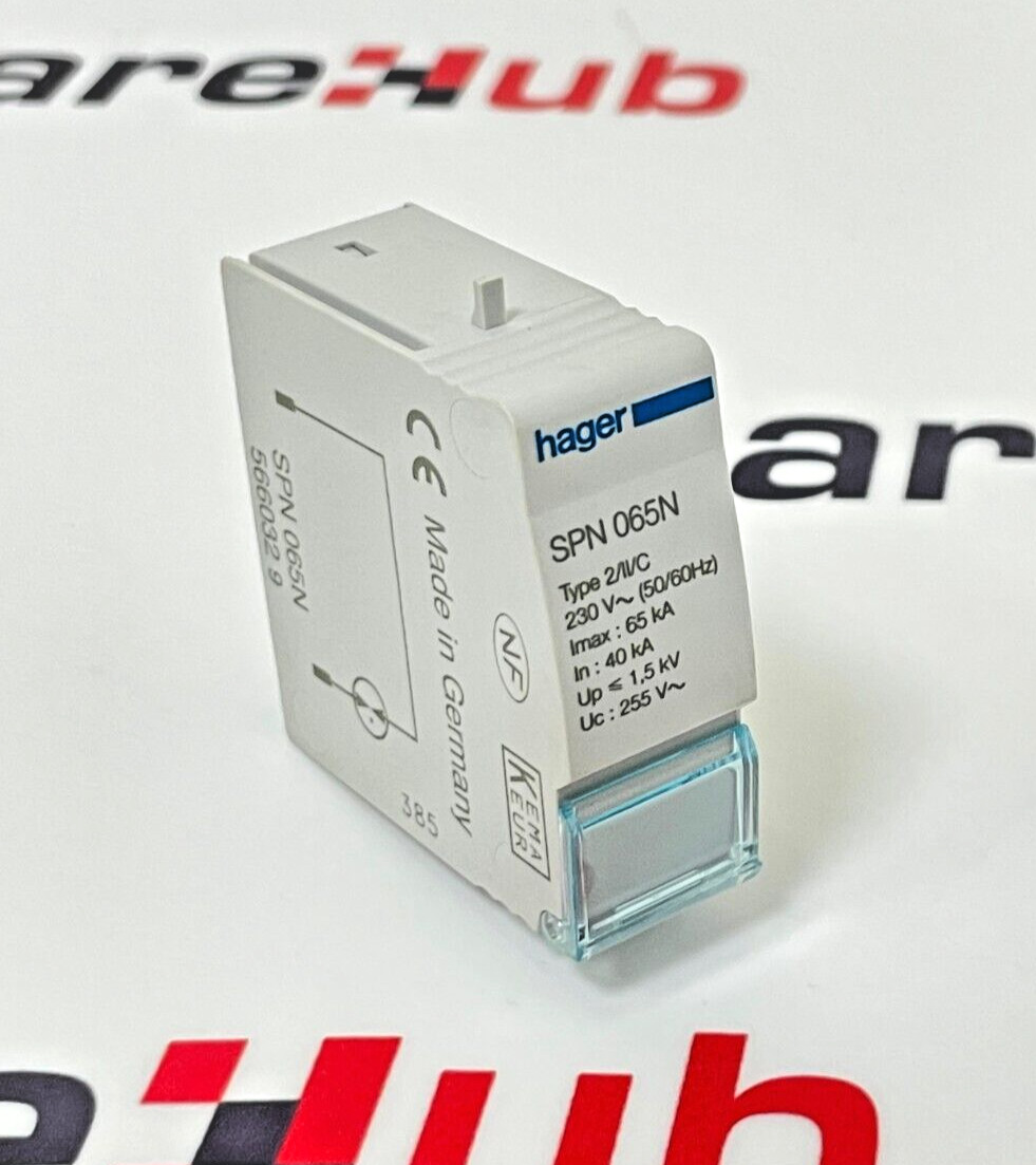 HAGER SPN065N Cartridge Neutral 65kA 255V For Pluggable SPD 1 Pole 230 V-50/60Hz