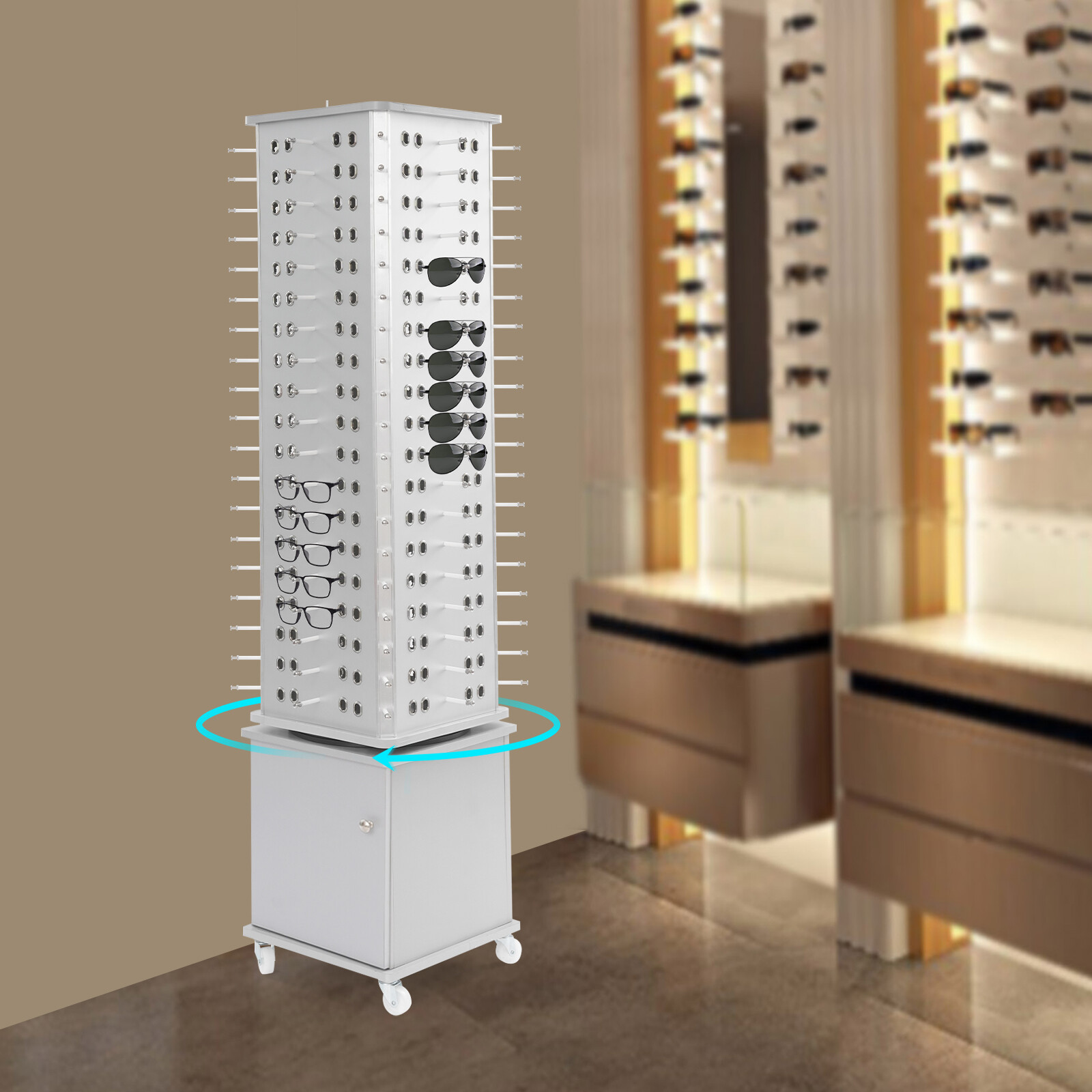 360 Rotating Glasses Storage Display Stand 152p Sunglasses Organizer W/ Wheels