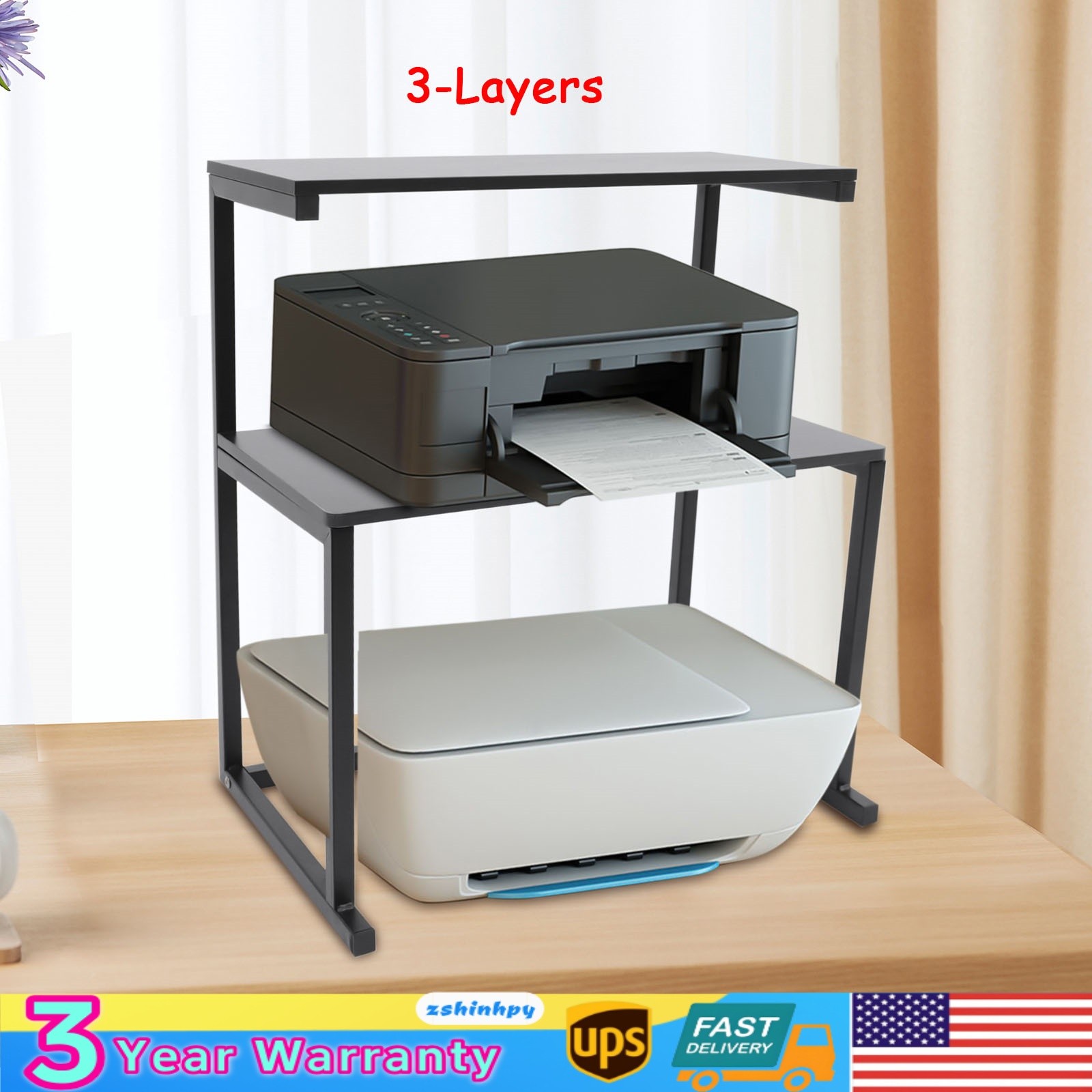 3-Tier Table Storage Shelf Home Office Desktop Storage Rack Desk Printer Stand