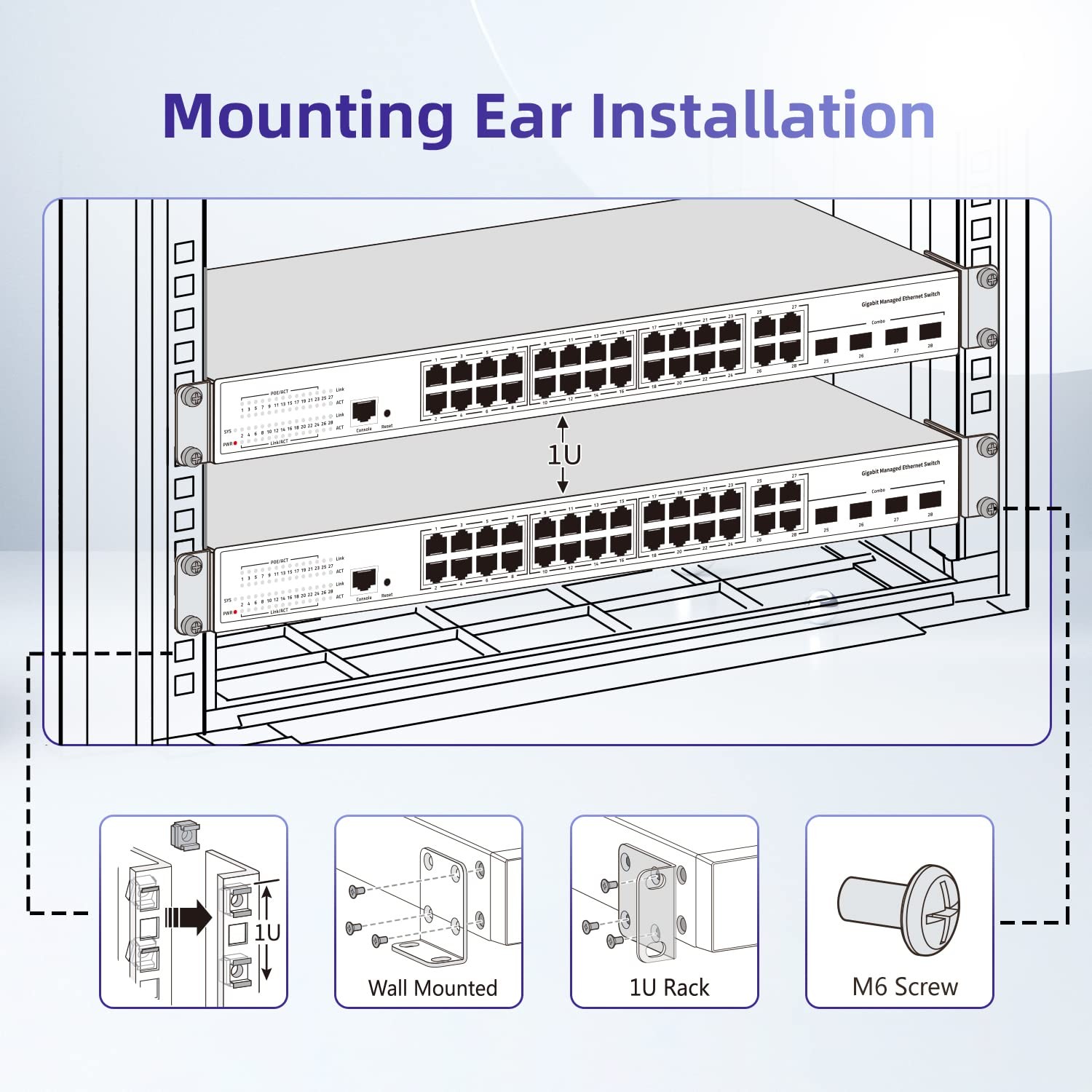 Phyinlan Rack Mount Kit Universal 1U Rack Ears With Adjustable Holes D