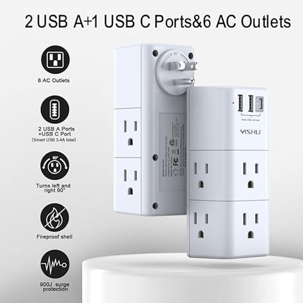 YISHU AHR-503 Surge Protector with Rotating Plug
