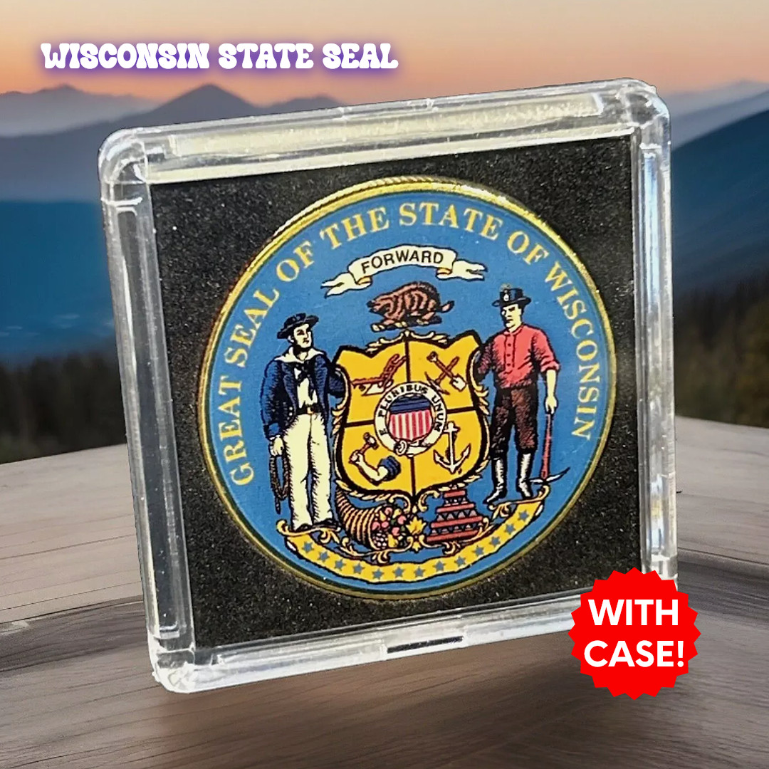WISCONSIN State Seal Colorized Collectible Challenge Coin W CASE INCLUDED!