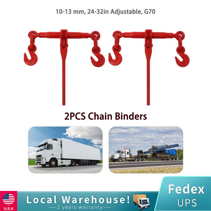 2pcs 3/8-1/2inch Ratchet Chain Binder Load Binders 9,200 Lbs Adjustable Hook