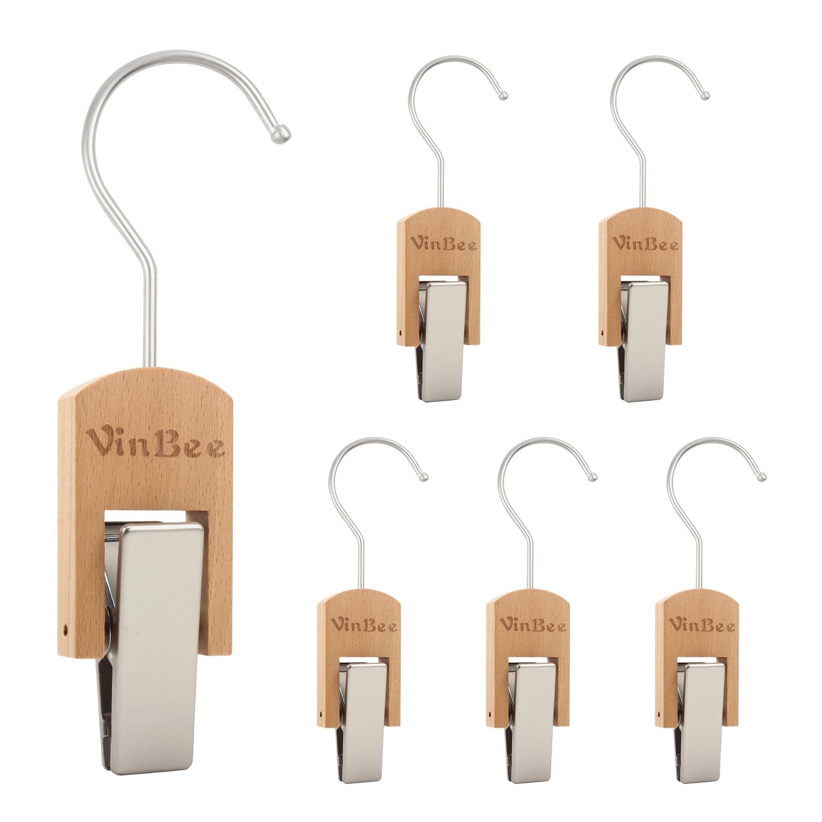 6Pcs Laundry Hooks Clips Hanger Wooden Laundry Clips with Hooks Closet Organi...