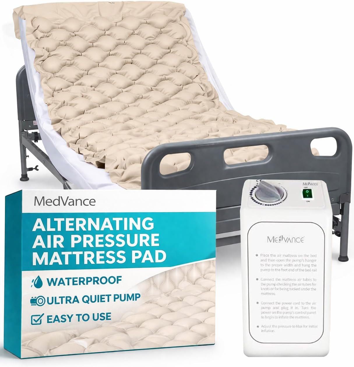 Premium Alternating Air Pressure Mattress Pad with Ultra Quiet Alternating Pump,