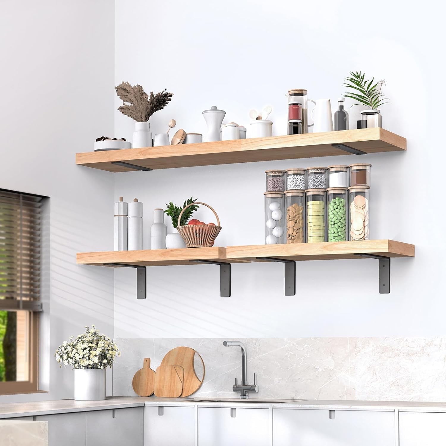 Heavy Duty Shelf Brackets 8 Inch (6 Pack), Rustic L Floating Shelf Brackets, Wal