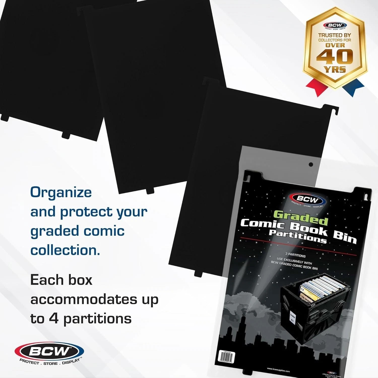 Exclusive Black Comic Book Bin Partitions - 3 Pack for Graded Collections