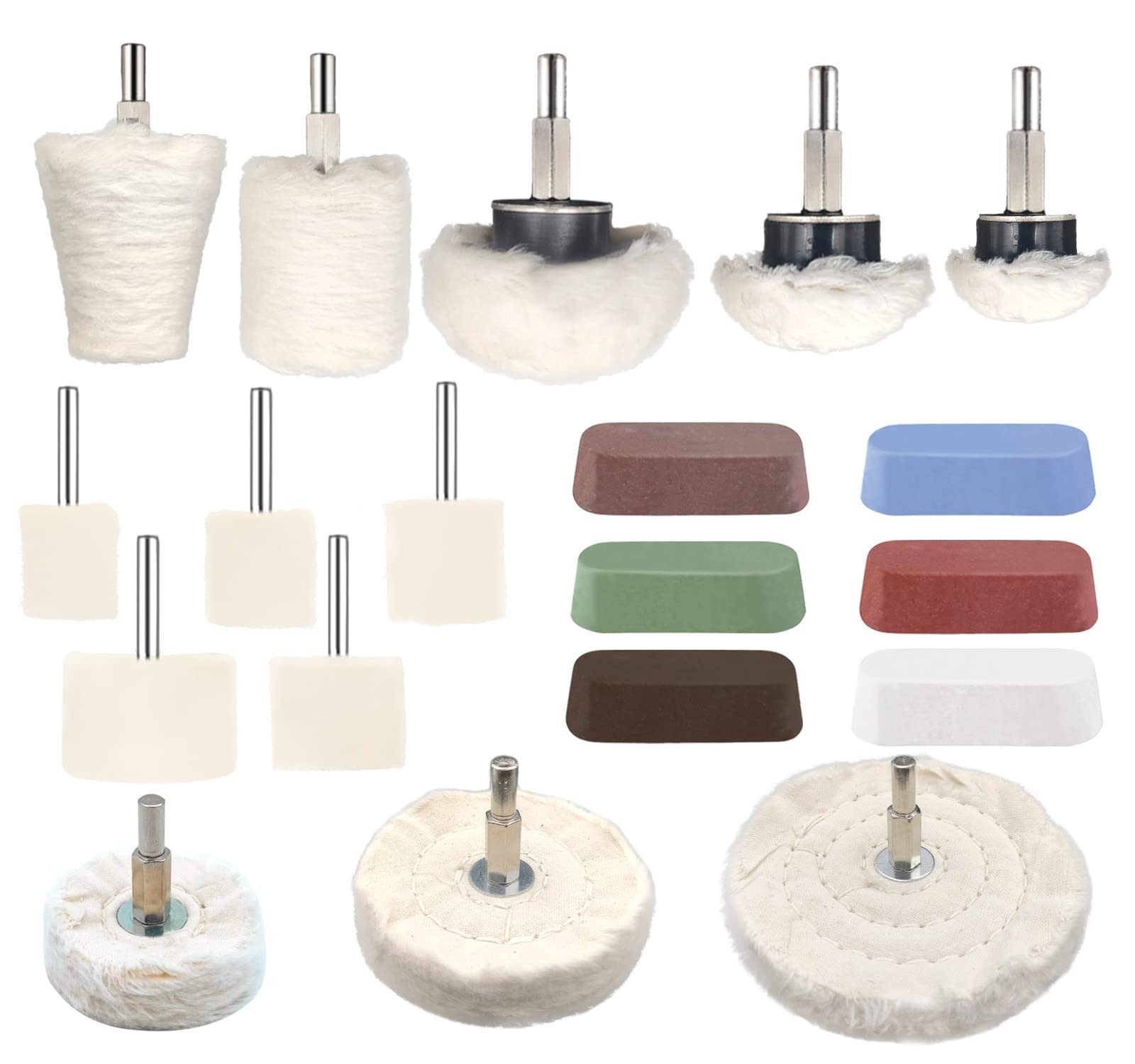 19 Pcs Buffing Wheel for Drill,Buffing Pad Polishing Wheel Kits with 6 Pcs Po...