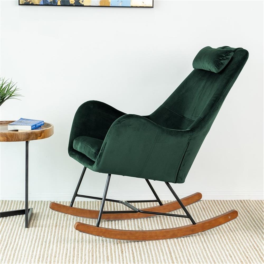 Revi Mid Century Modern Indoor Velvet Nursery Rocking Chairs in Green