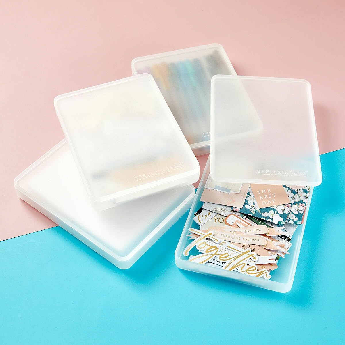 Stackable Medium Set 4 Trays 4 Lids Craft STAX Storage Clear