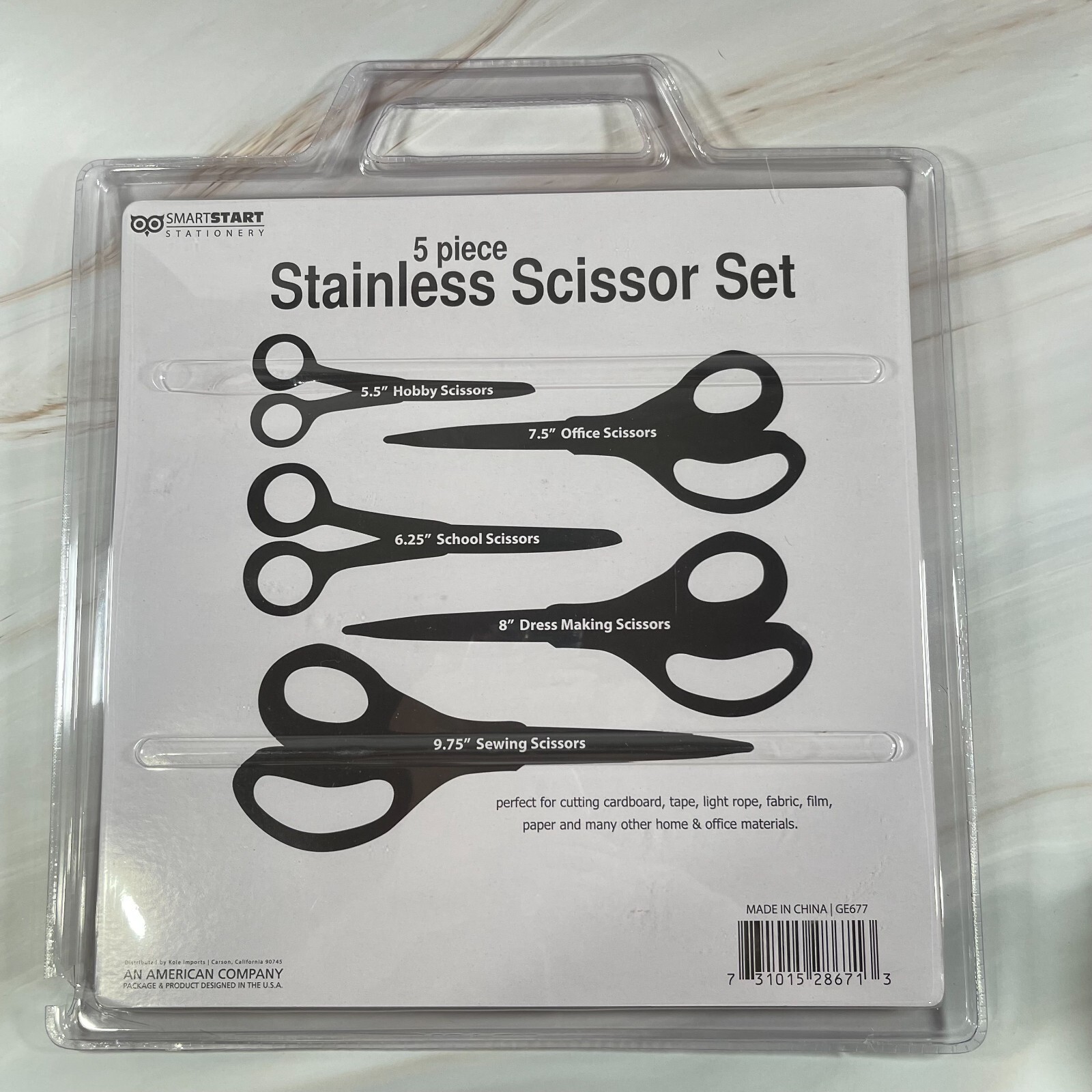 5 Piece Stainless Scissors Set Soft-grip Handle for School Office Multipurpose