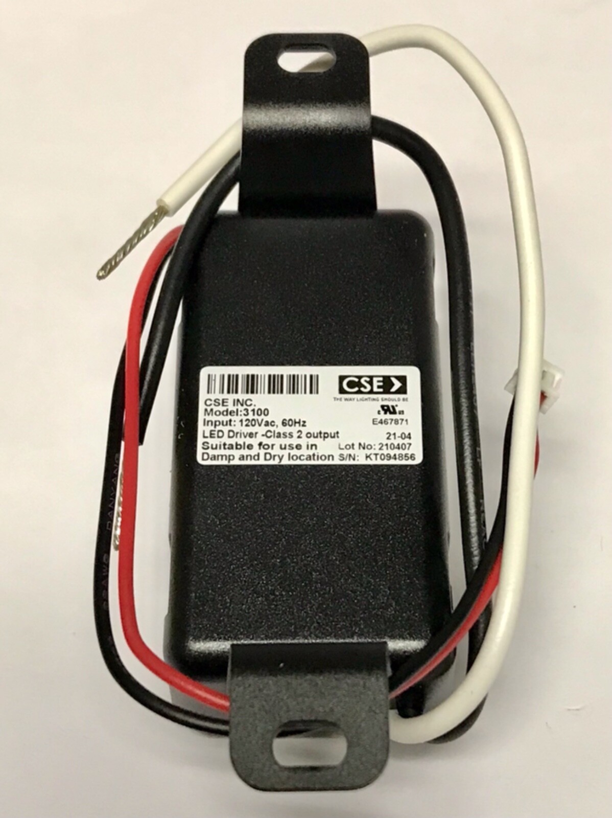 CSE PN 3100 Model 3100 DOWN Light LED DRIVER 120 VAC DAMP & DRY Location Class 2