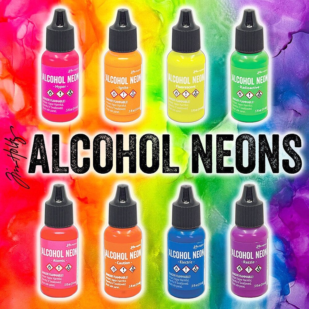 Ranger, Tim Holtz, Alcohol Ink, Neon, Full Set, 8 Colors, .5 fl oz, Luminous