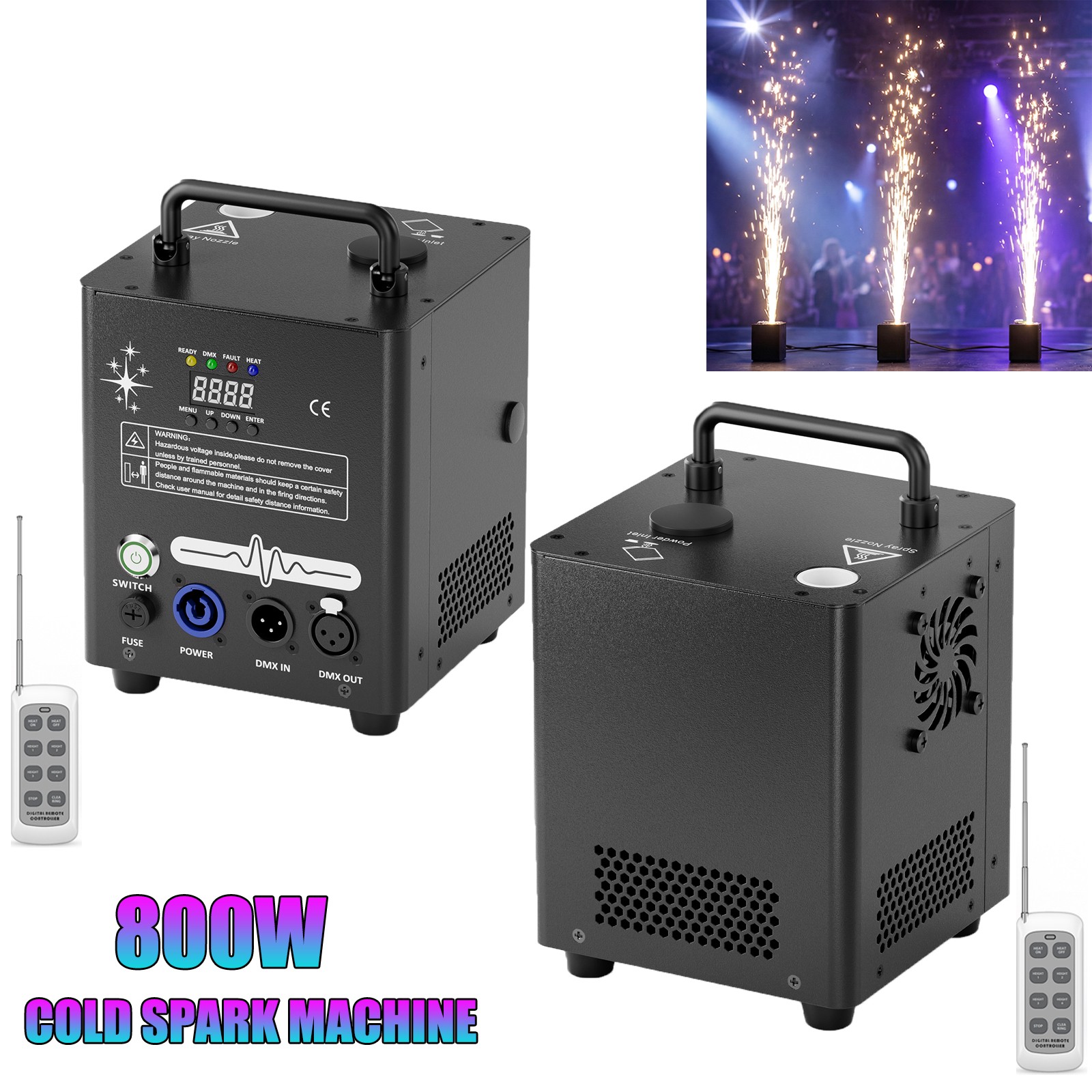1-2Pack Cold Spark Machine 800W Stage Spark Effect DMX Firework Wedding w/Remote