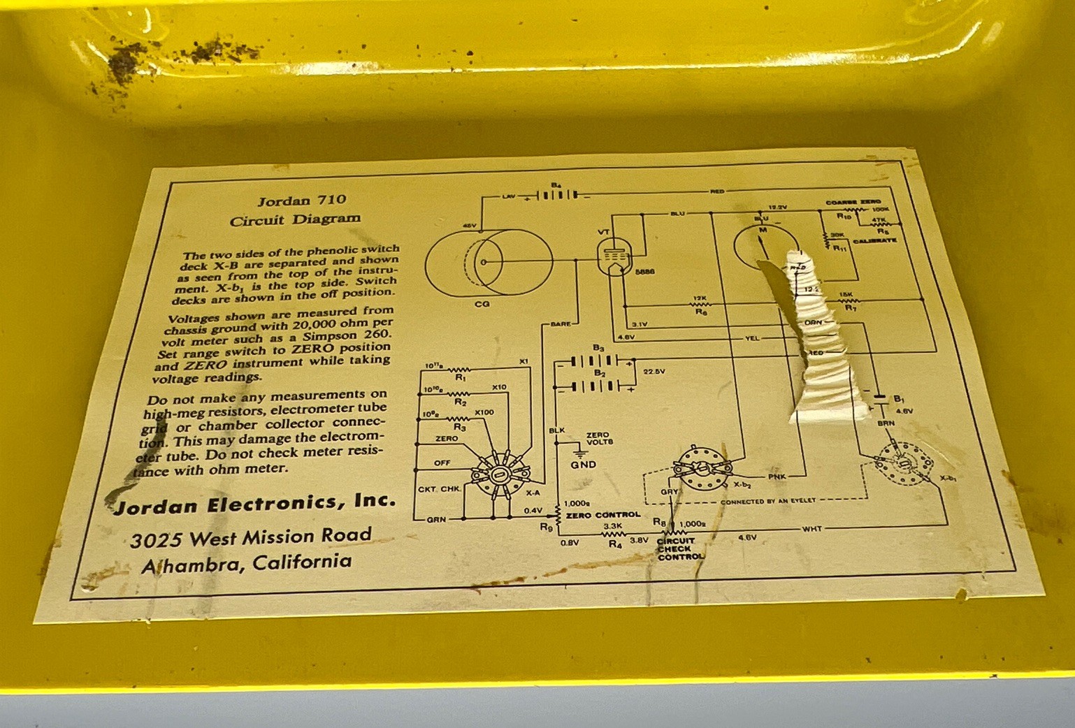 Vintage Radiological Survey Meter Model Jordan Model 710 No Battery, Untested