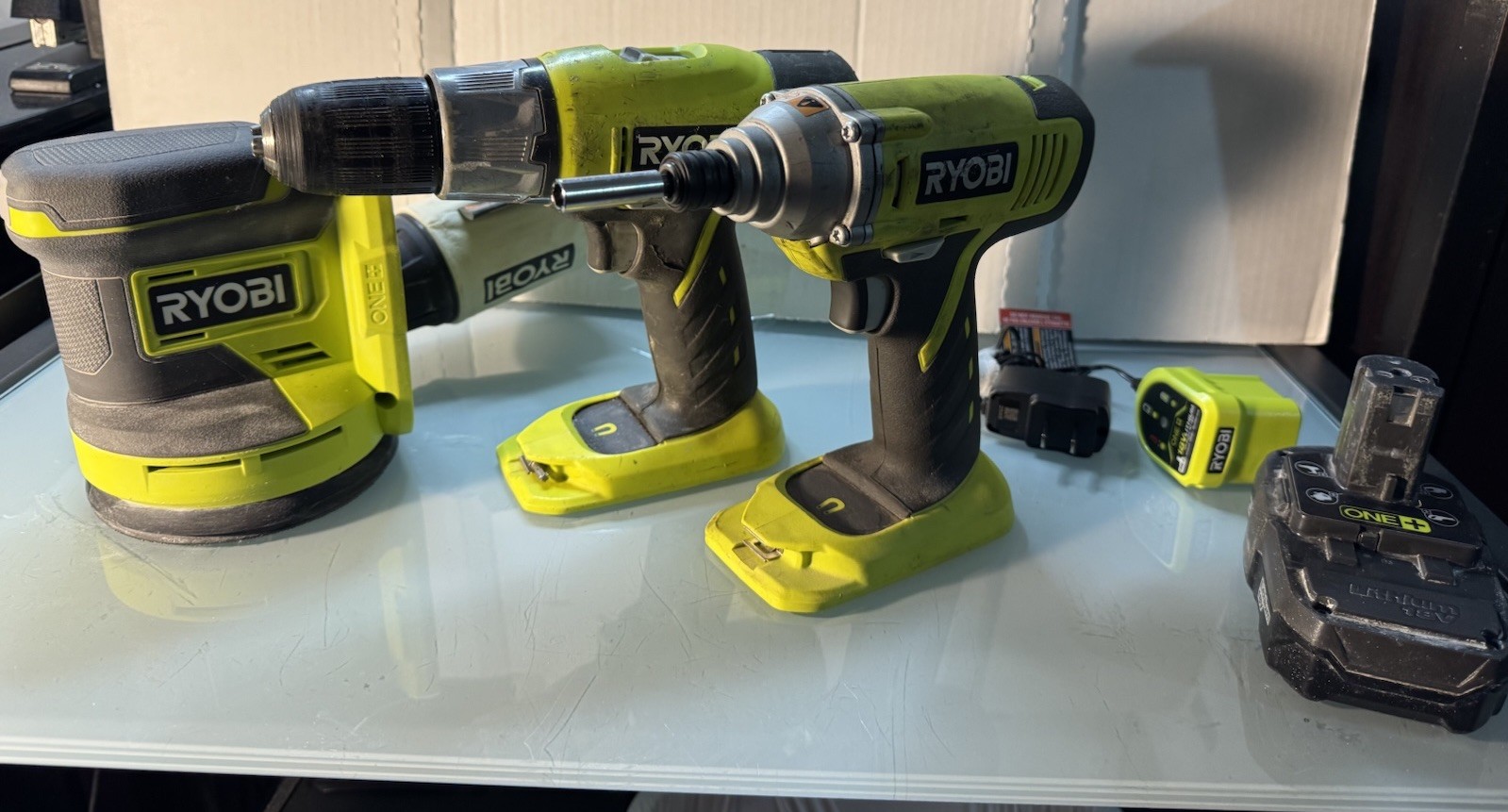 Ryobi ONE+18V Cordless Tool Lot Drill Impact Driver Sander Battery Charger WORKS