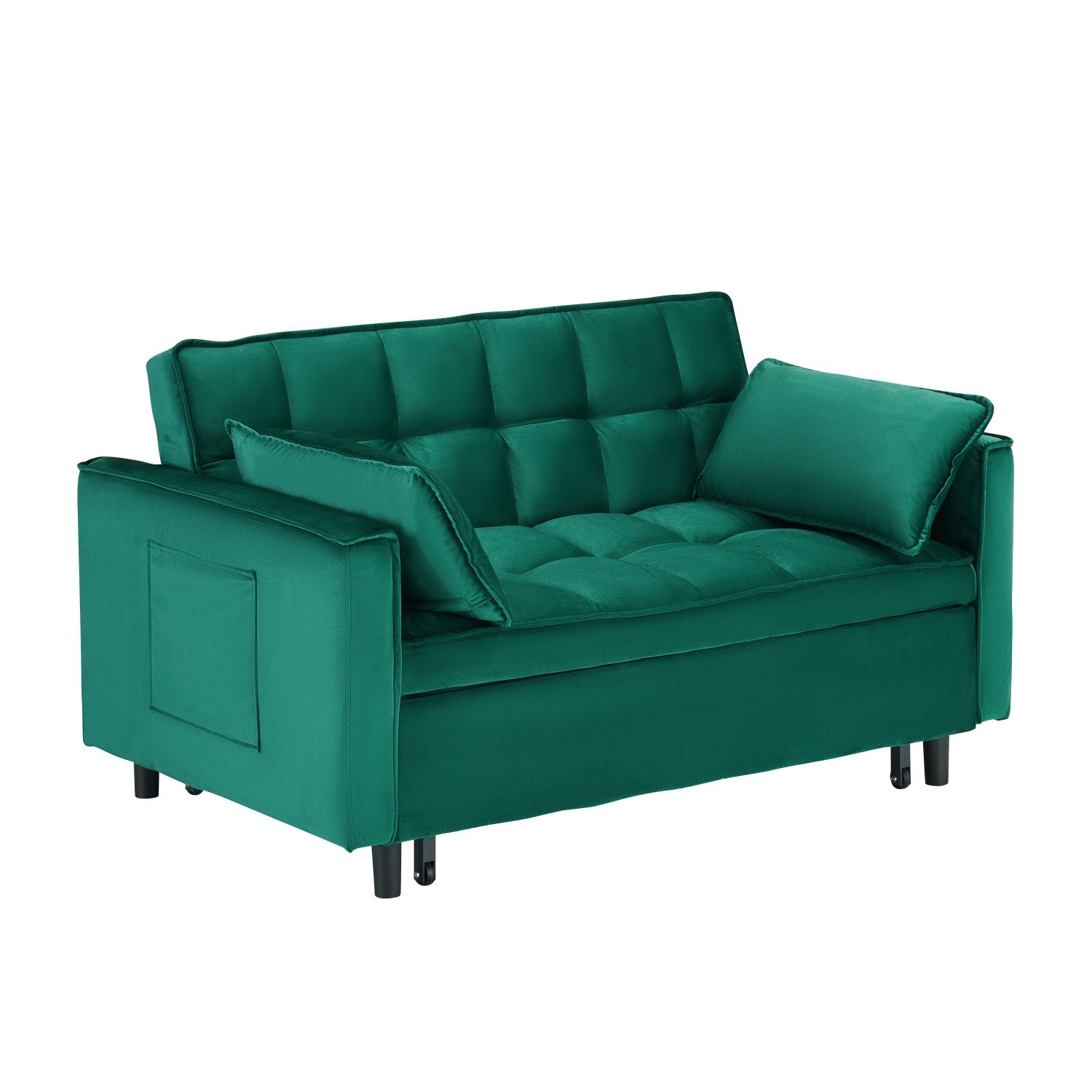 Modern Green Velvet Sofa 3 in 1 Convertible Folding Sleeper Sofa Bed w/ Pillow