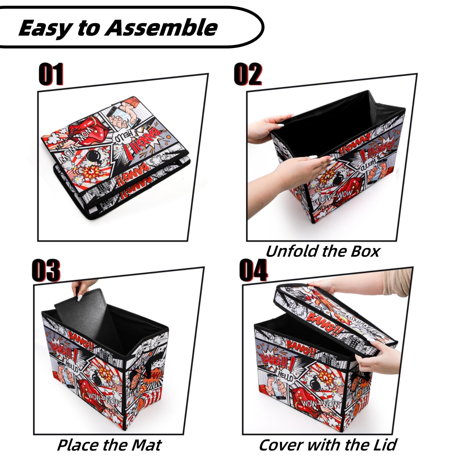 ELFULLY Comic Book Storage Box, 15.3" x 7.8" x 11.8" Large Large, Multicolor