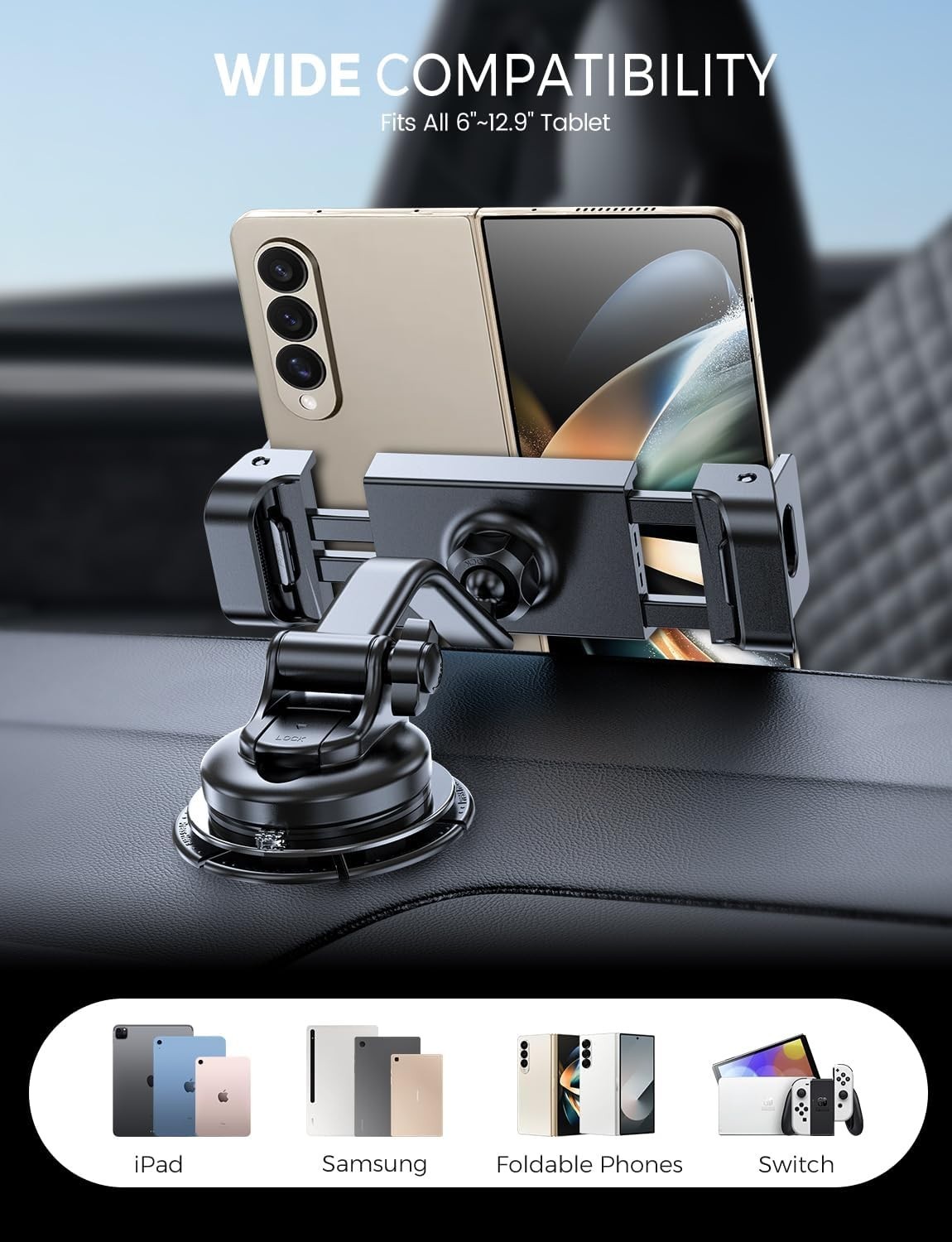 Universal Tablet Clamp for 6"-12.9" Devices - Adjustable & Rotatable Design