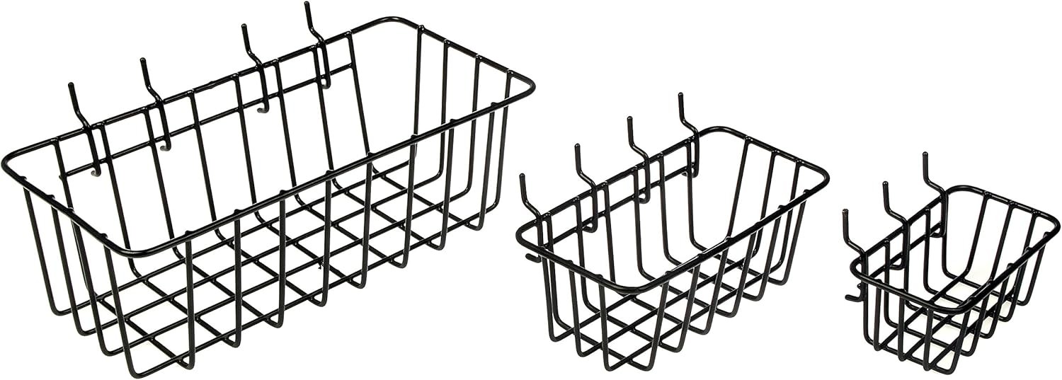 3 Pack Pegboard Wire Baskets Hardware 4-9845 Assorted Sizes Storage Set