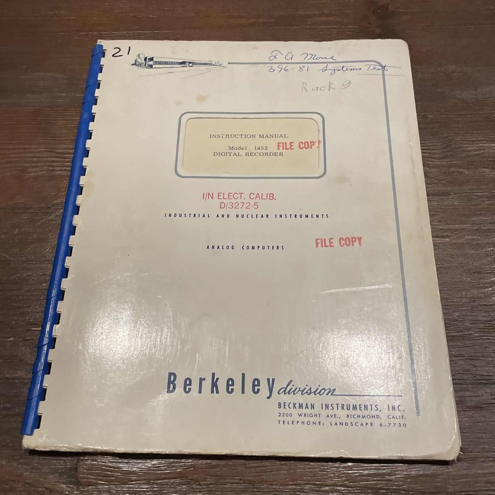 Beckman Berkeley Model 1452 Digital Recorder Instruction Manual