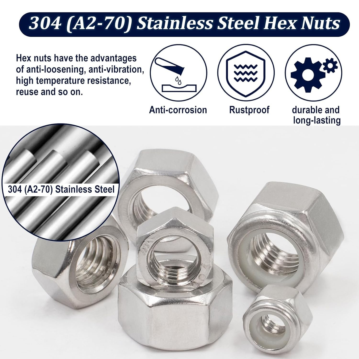 Stainless Steel Lock & Hex Nut Assortment, 345 pcs