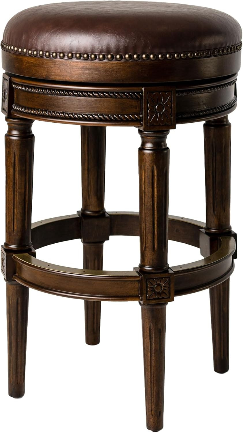 31" Dark Walnut Backless Barstool with Vintage Brown Vegan Leather Seat