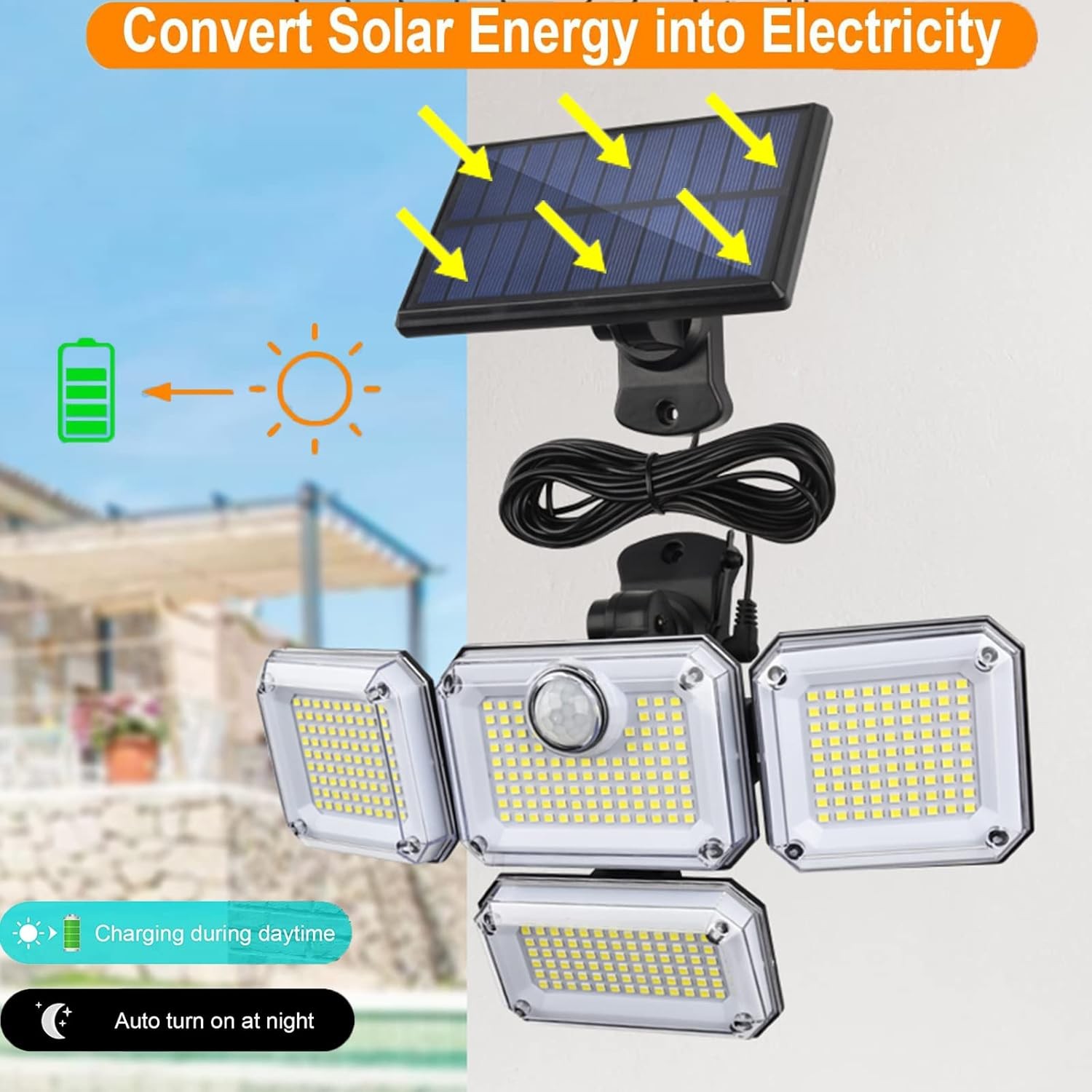 4 PACK 333 LED Solar Lights Outdoor Waterproof Motion Sensor Security Wall Lamp