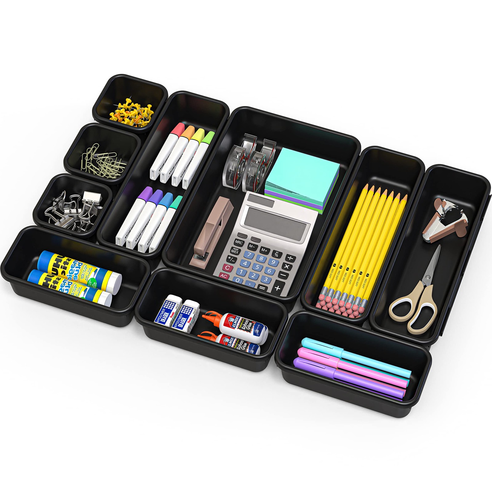 Simple Houseware Interlocking Desk Drawer Bins Organizer, Pack of 10, Black