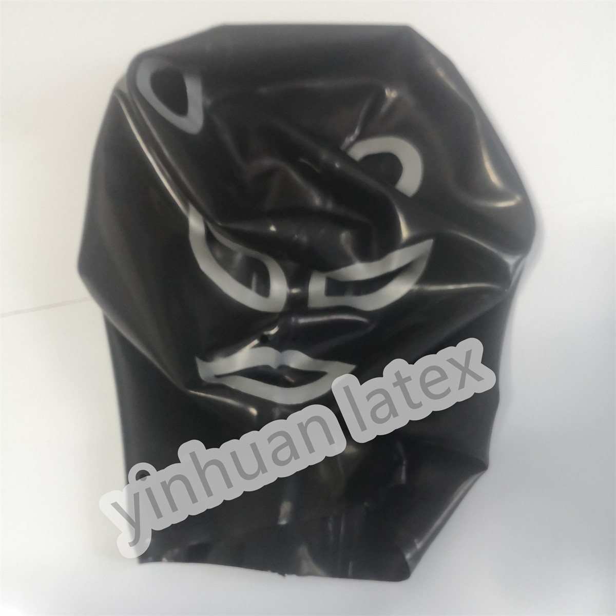 Latex Hood Mask Black with Silver Back Zip Halloween Cosplay Costumes