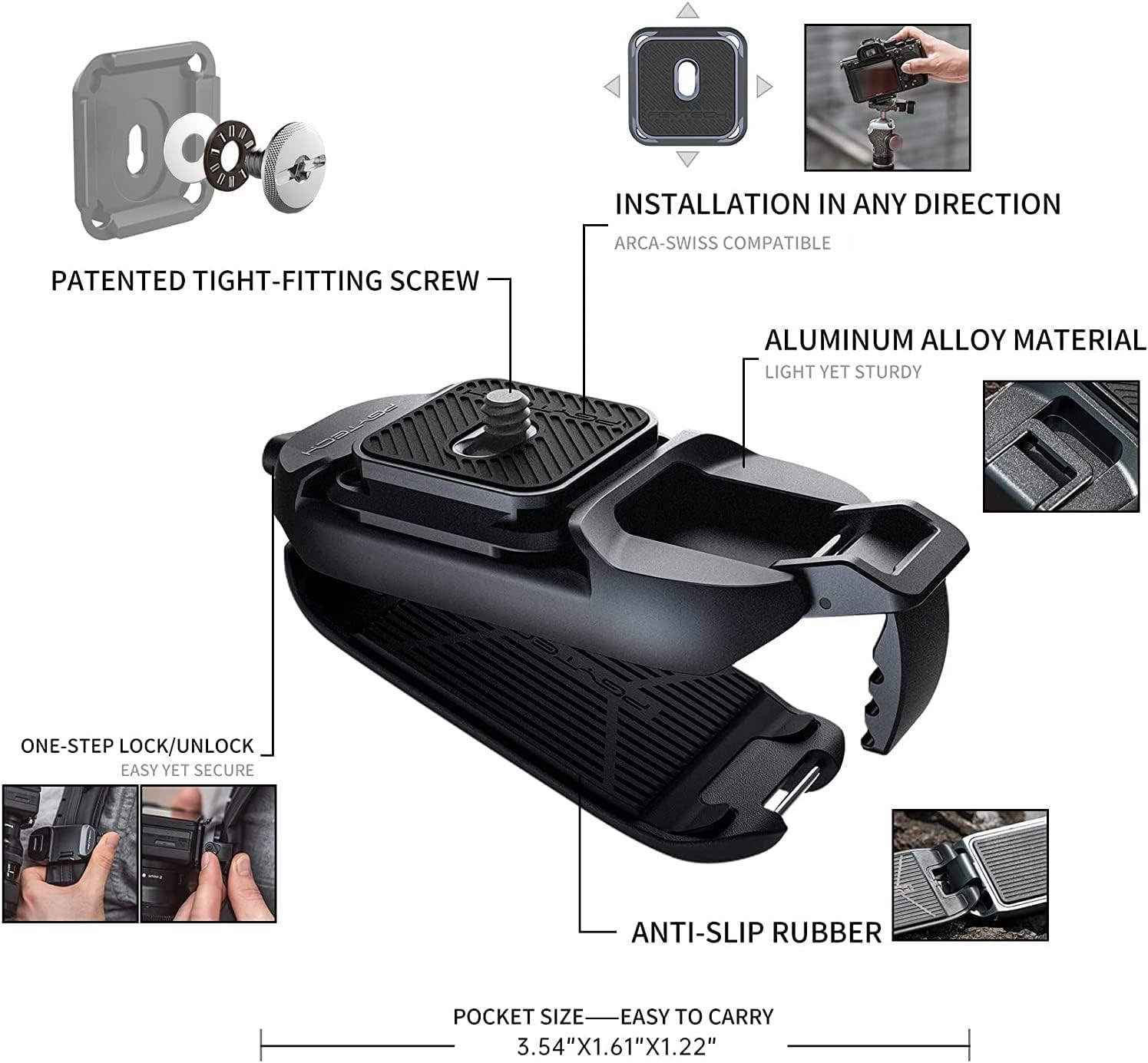 Adjustable DSLR Action Camera Clip | Aluminum Backpack Mount