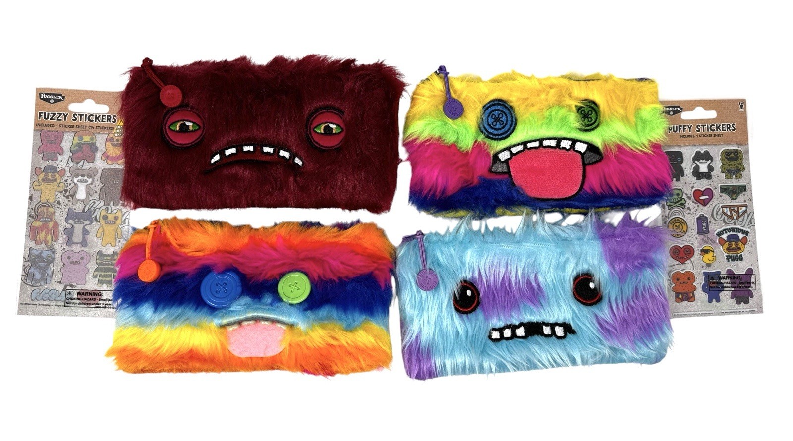 Fuggler Pencil Case SET OF 4 with Bonus Fuggler Sticker Packs - NEW