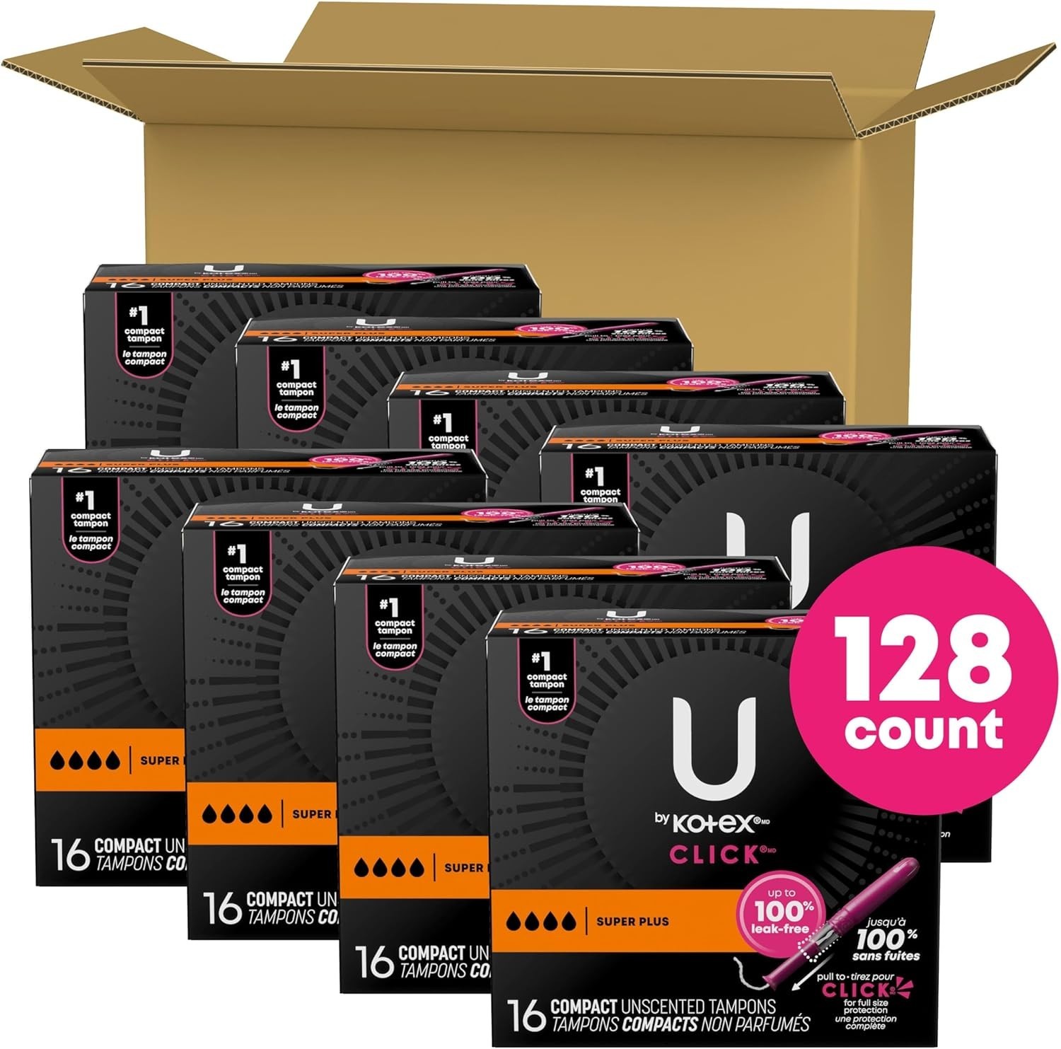 Click Compact Tampons Super Plus Unscented 128 Count Feminine Hygiene