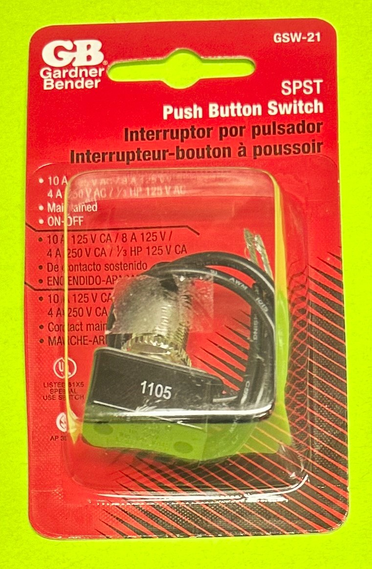 GARDNER BENDER GB GSW-21 PUSH BUTTON SWITCH SPST ON-OFF 8-10A 125V 1/3HP 4A 250V