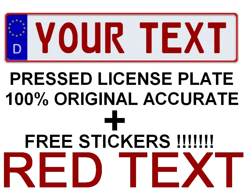 Customized Custom Germany European Union Car Euro License Plate German RED TEXT