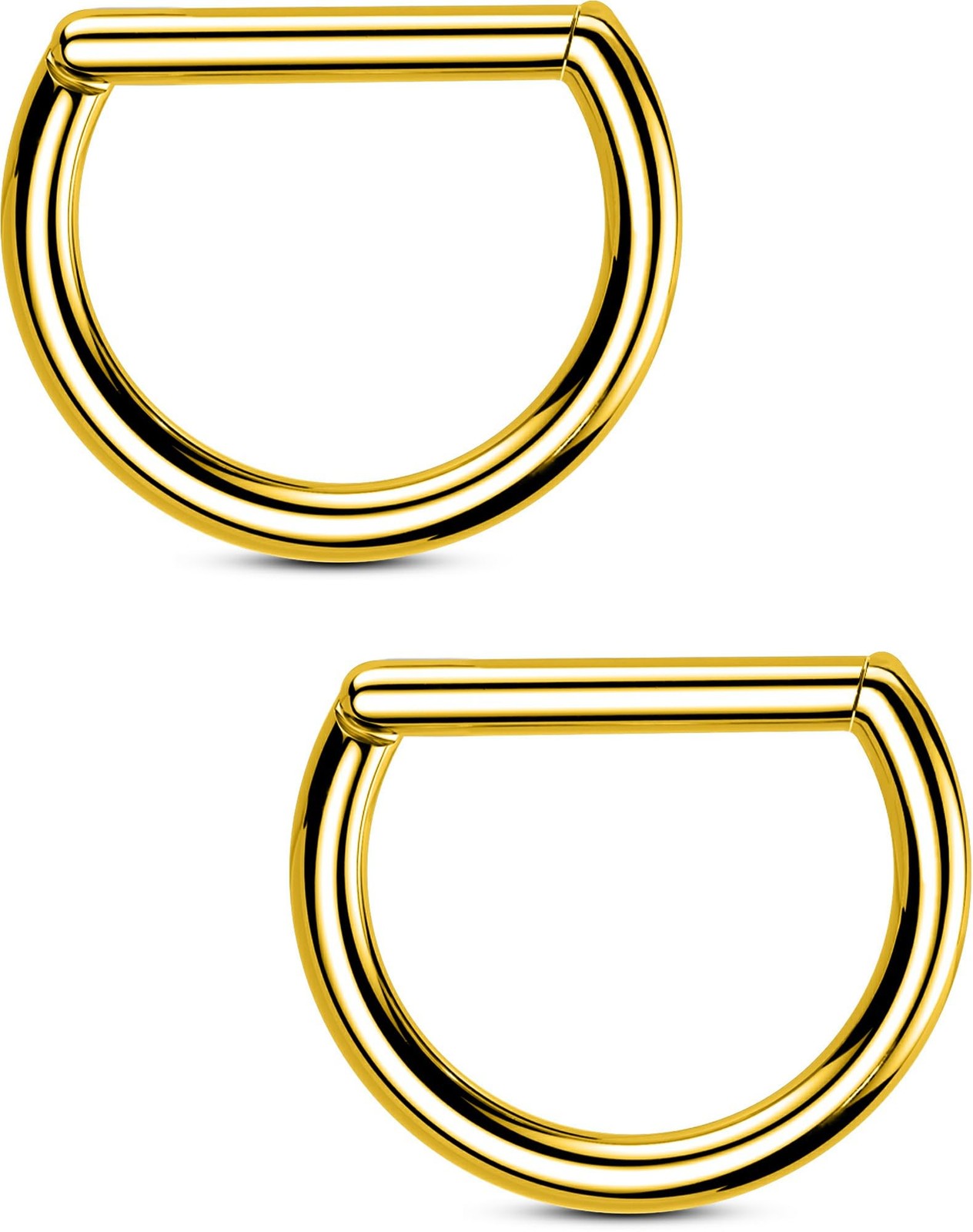OUFER 2PCS Titanium Nipple Rings, D-shaped Gold 14G 14MM,