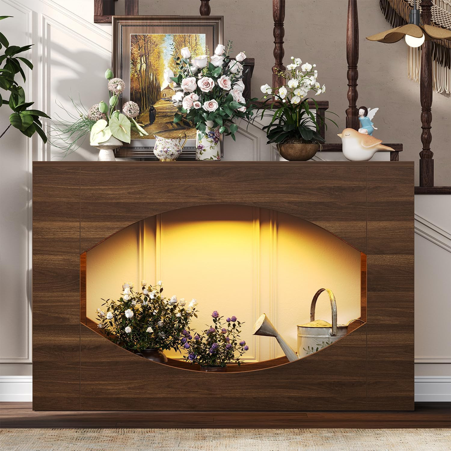 Rustic Farmhouse Console Table with LED Lights, 47" Entryway Accent Table