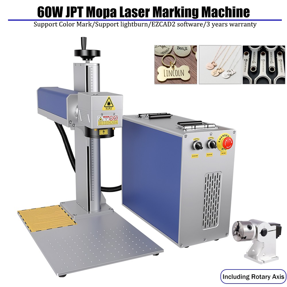 US Stock JPT 60W Mopa E2 Fiber Laser Marking Machine Laser Engraver Rotary Axis