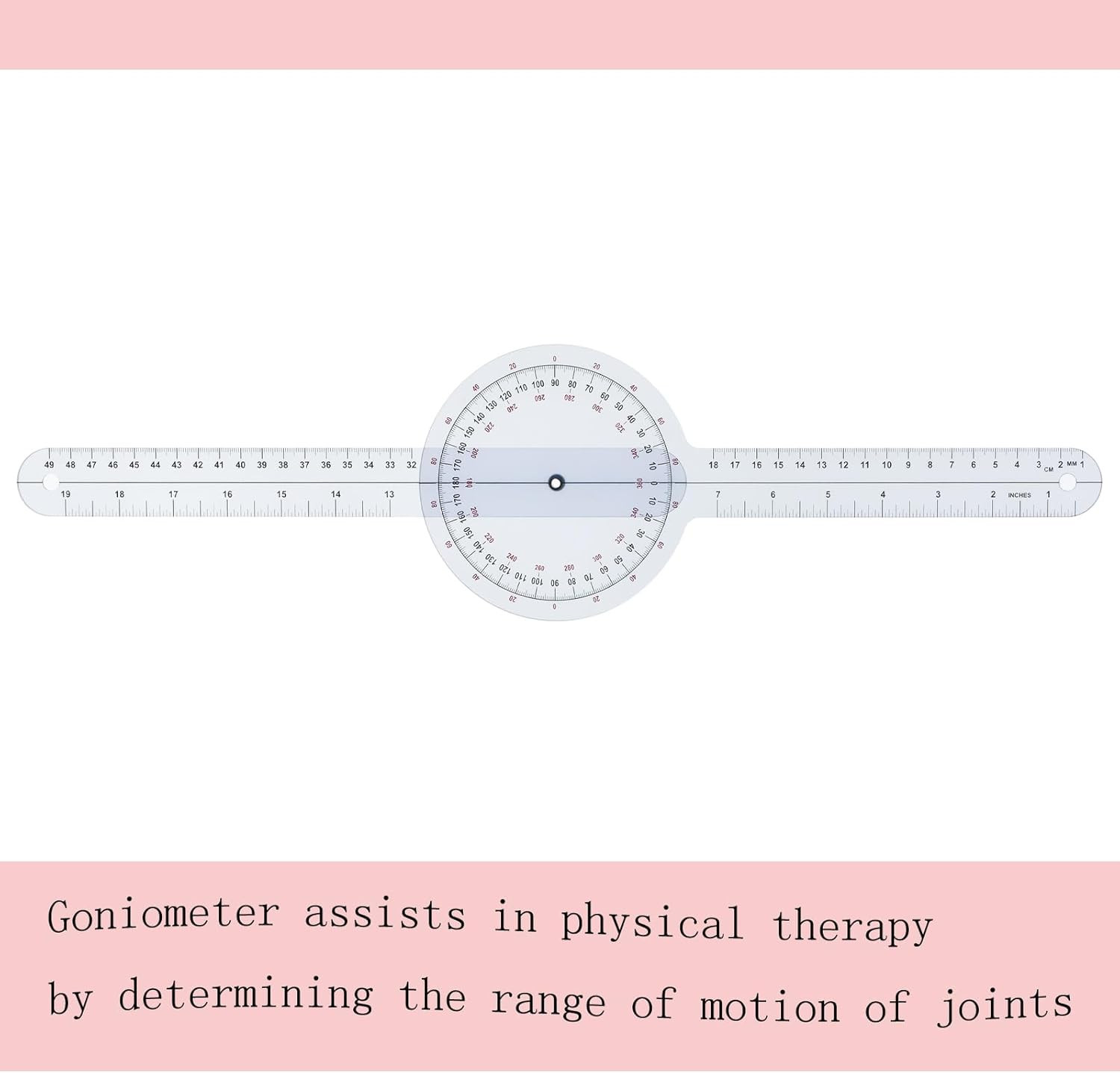 12 Inch Goniometer 360° Transparent Orthopedic Angle Ruler Clear Protractor