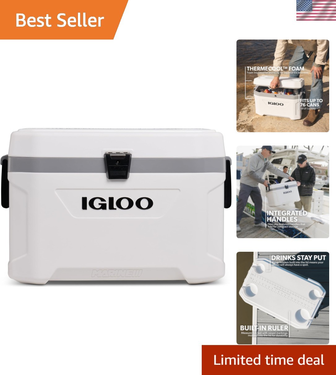 Marine Cooler | Insulated Hard Shell Ice Chest |Great for Fishing, Camping, B...