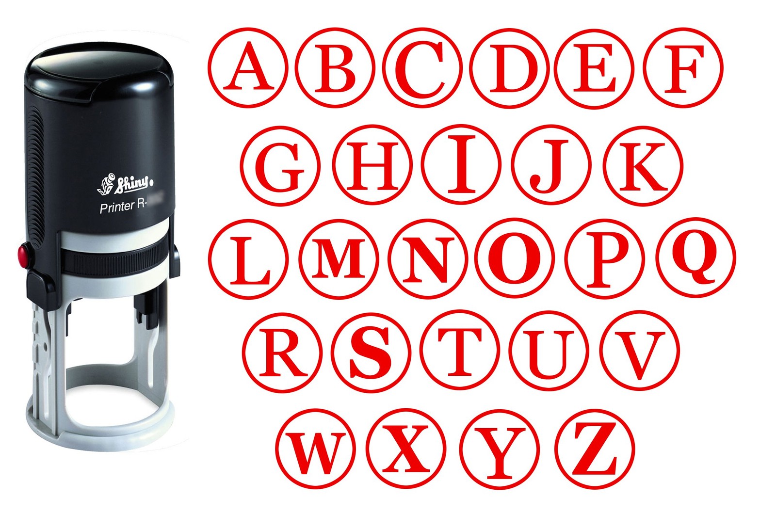 Custom A-Z Alphabet Stamp in Red Ink Monogram Round Stamp Inking Initial Stam...