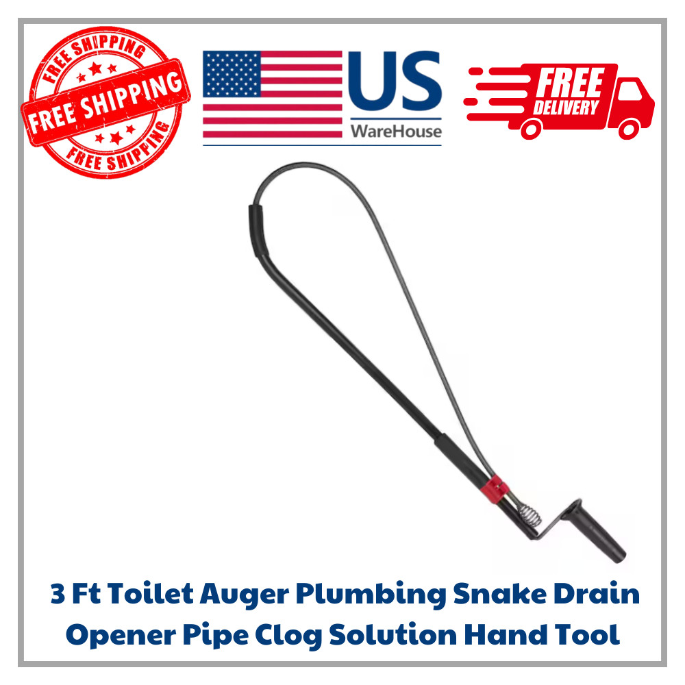 3 Ft Toilet Auger Plumbing Snake Drain Opener Pipe Clog Solution Hand Tool