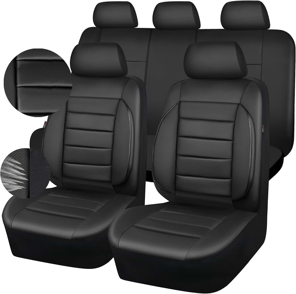 CAR PASS Leather Seat Covers Full Set Universal Water Resistant 3D Foam Back