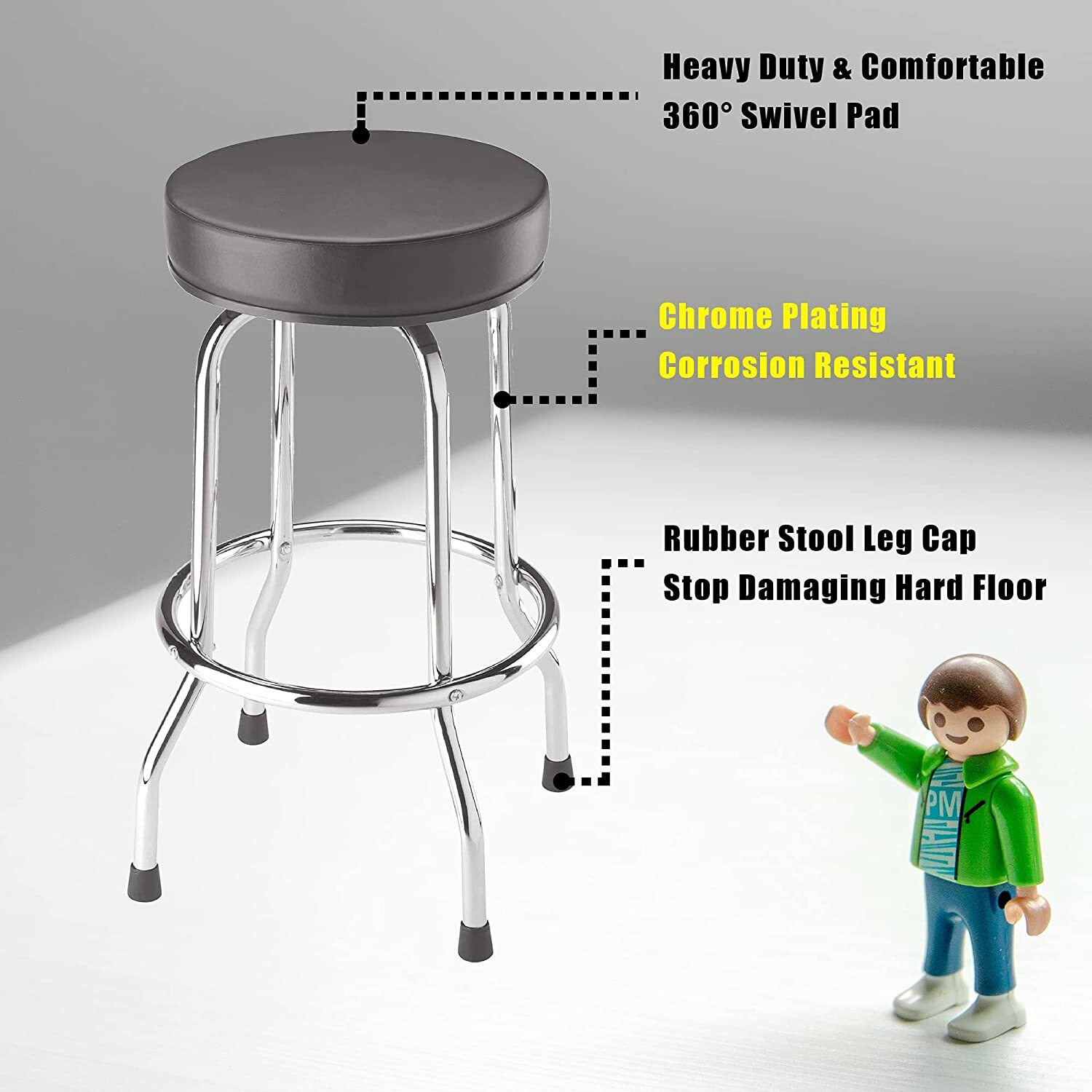 BIG RED Torin Swivel Bar Stool Padded Garage Shop Seat wi th Plated Legs, B lack