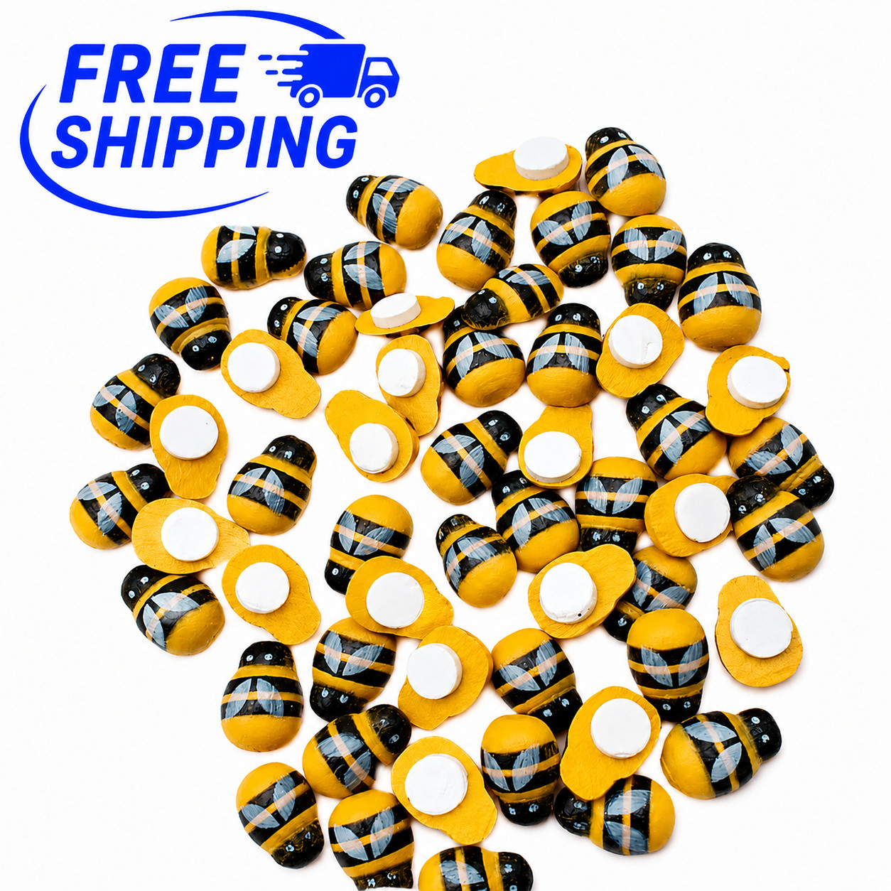 100 Pcs Tiny Wooden Bumble Bees Self Adhesive Craft Bee Decor DIY